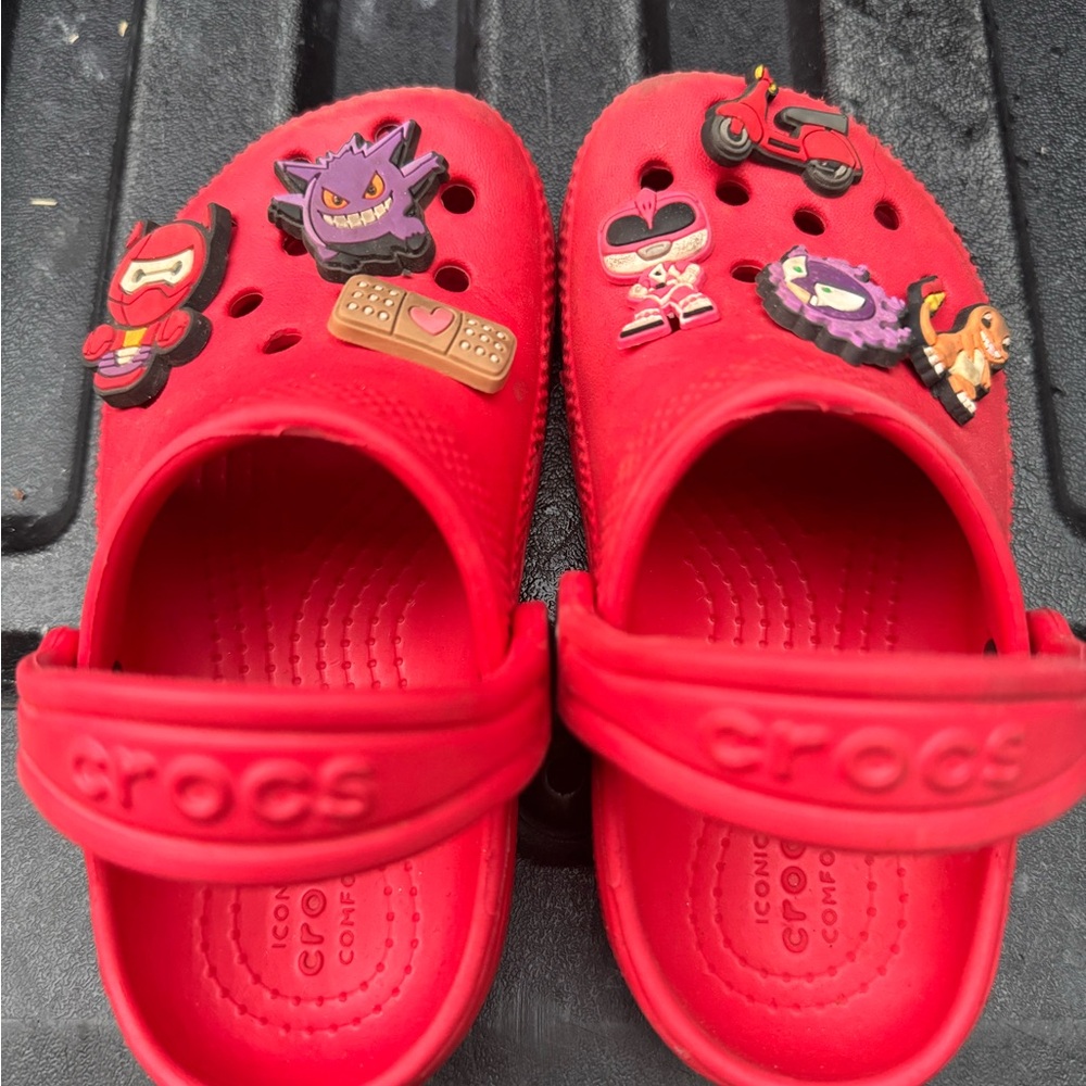 CROCS Kids Red Sandals with Fun Charms